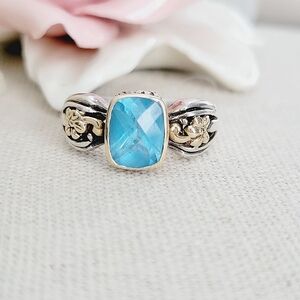 Stunning Samuel Benham faceted blue topaz 14k sterling silver ring